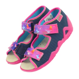 Befado sandals slippers, leather insole pink navy blue 4