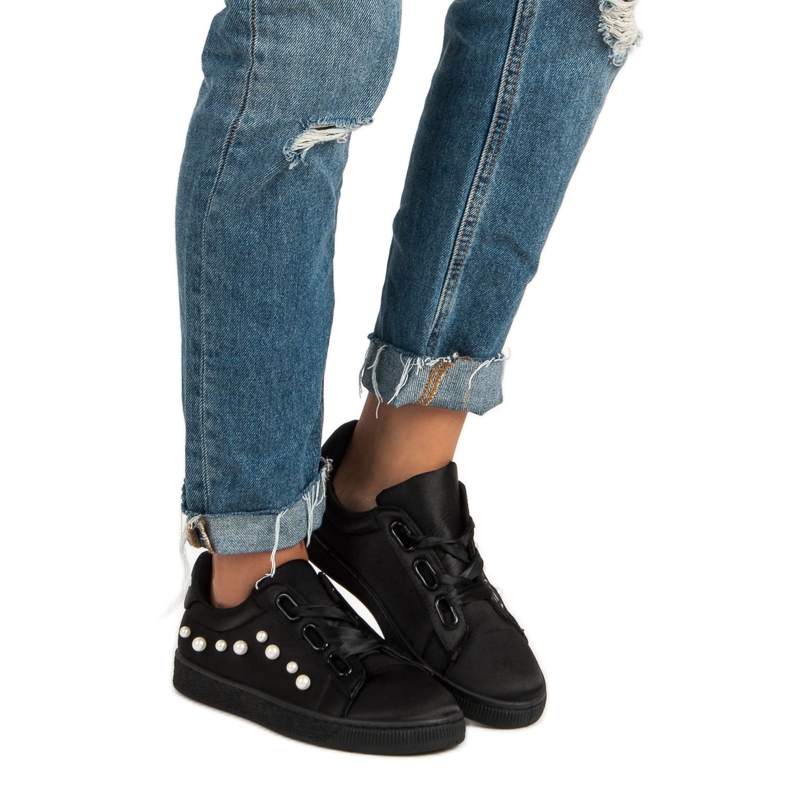 Satin Sneakers With Pearls black 2