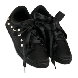 Satin Sneakers With Pearls black 1