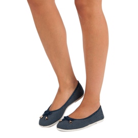 Textile ballerinas with polka dots white navy blue 1