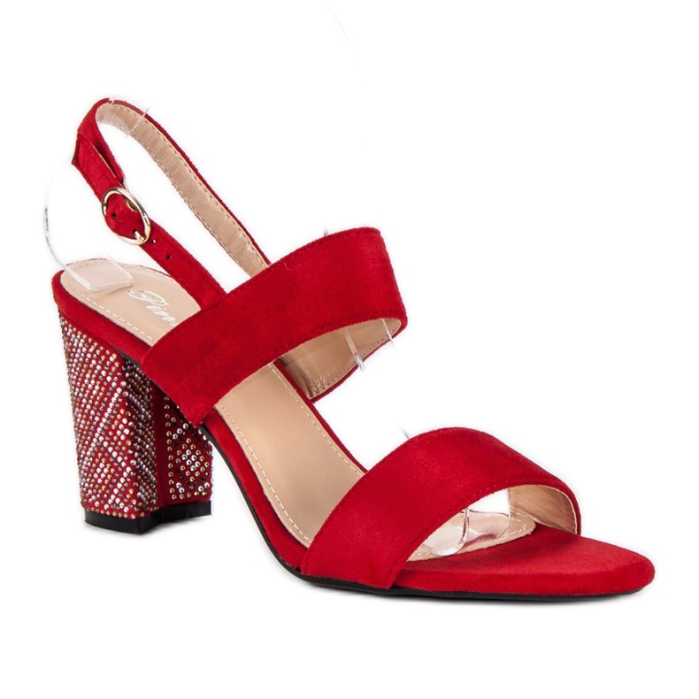 Stylish sandals with beads red 1