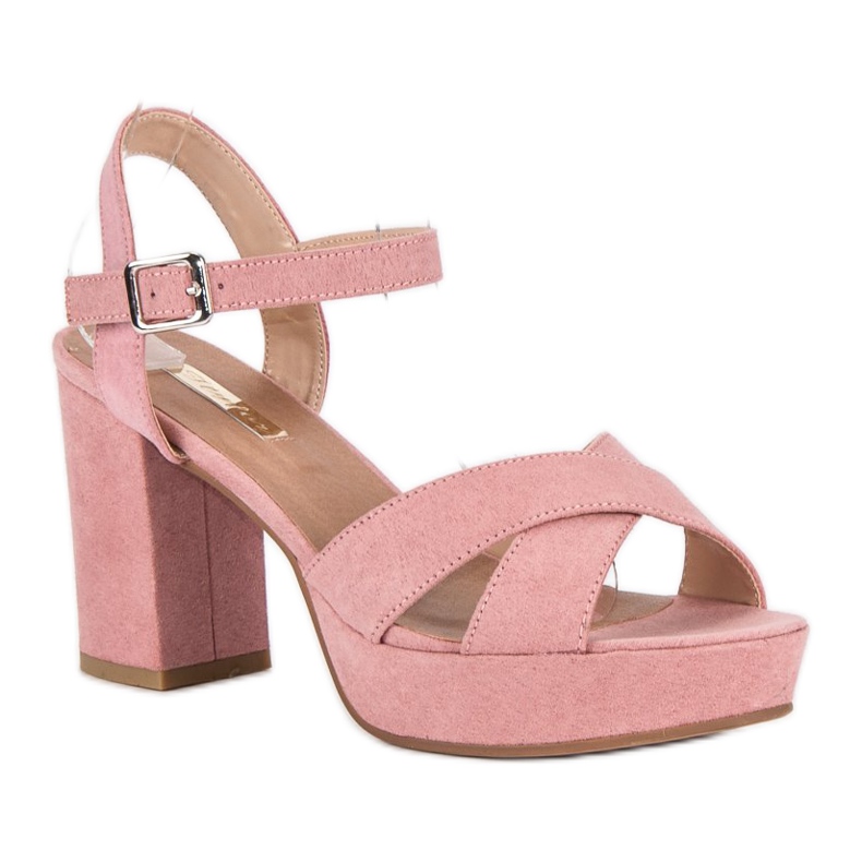 Flyfor High-heeled suede sandals pink 1