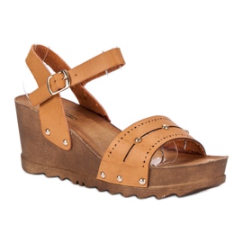 Camel wedge sandals brown 1