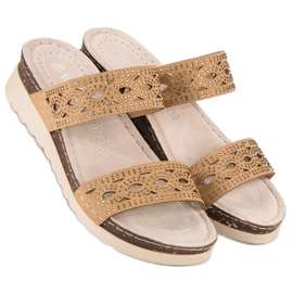 VINCEZA openwork slippers brown 2