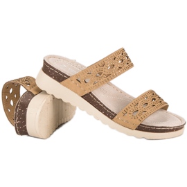 VINCEZA openwork slippers brown 1