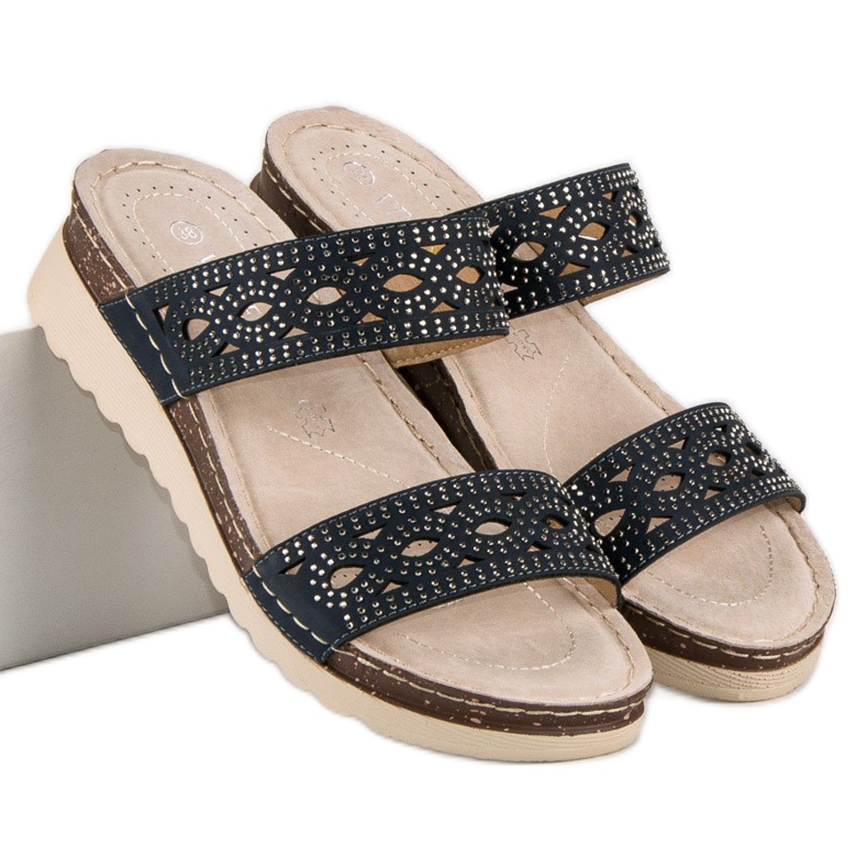 VINCEZA openwork slippers blue 1