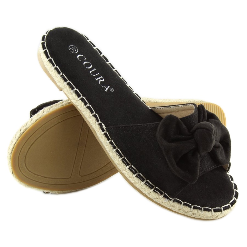 Black 8758 black slippers with a bow 2