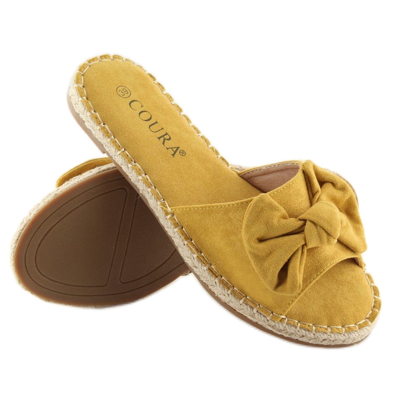 Yellow 8758 yellow slippers with a bow 2