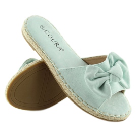Mint 8758 green slippers with a bow 2