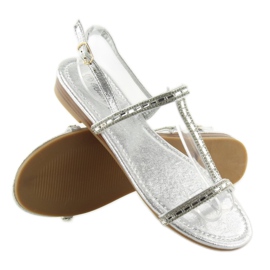 Silver sandals with cubic zirconias 86-C010 silver grey 1
