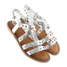 Silver M-520 Silver sandals with studs grey 2