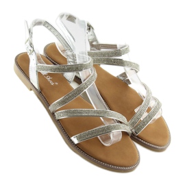 Silver sandals with cubic zirconia K952 silver grey 2