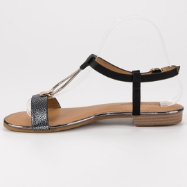 L. Lux. Shoes Black Flat Sandals 1