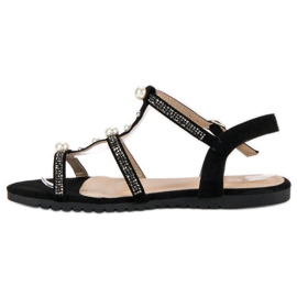 Juliet Flat Sandals With Pearls black 1