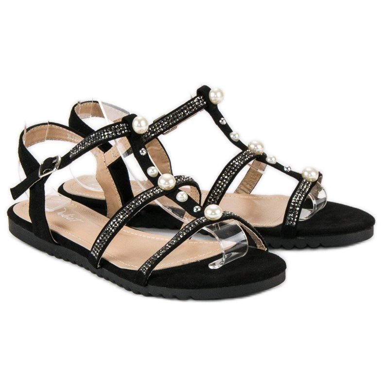 Juliet Flat Sandals With Pearls black 2