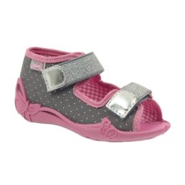 Sandals slippers with polka dots Befado 242p082 grey pink 1