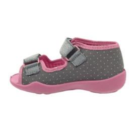 Sandals slippers with polka dots Befado 242p082 grey pink 2
