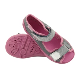 Sandals slippers with polka dots Befado 242p082 grey pink 3