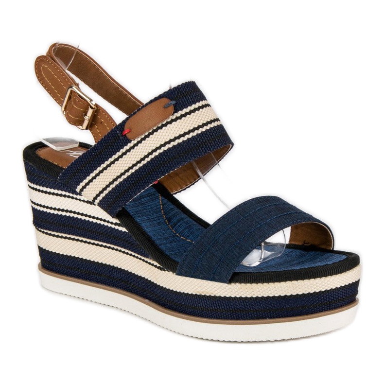 Ribbed wedge sandals navy blue 2