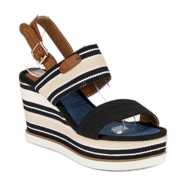 Ribbed wedge sandals black 2