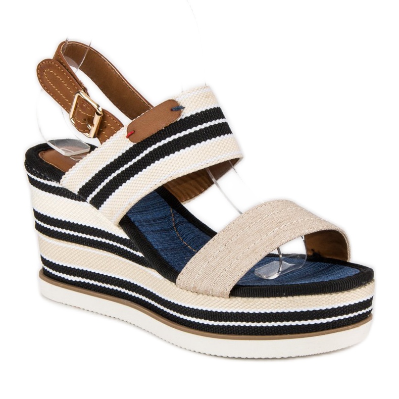 Ribbed wedge sandals brown 2