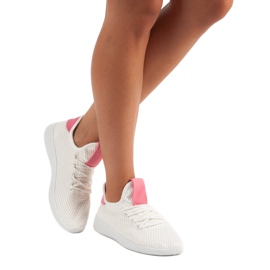 White sports shoes pink 2