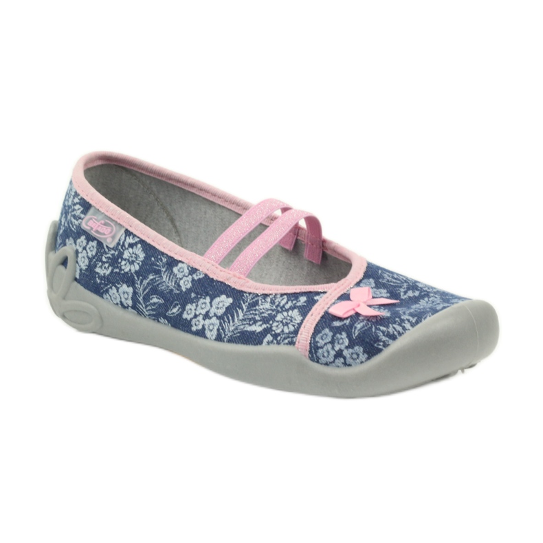 Flowers slippers Befado 116y232 jeans blue pink navy blue 1 Flowers slippers Befado 116y232 jeans blue pink navy blue 1