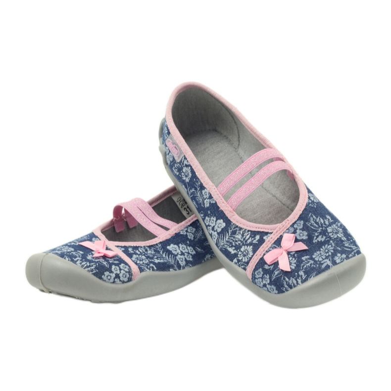 Flowers slippers Befado 116y232 jeans blue pink navy blue 4