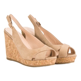 Super Mode Sandals on a cork wedge heel brown 1