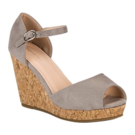 Super Me Sandals on a cork wedge heel grey 1