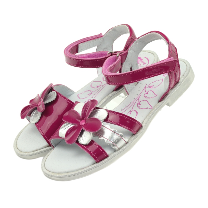 Children's Leather Sandals with a Flower Ren But 4166 pink grey 4