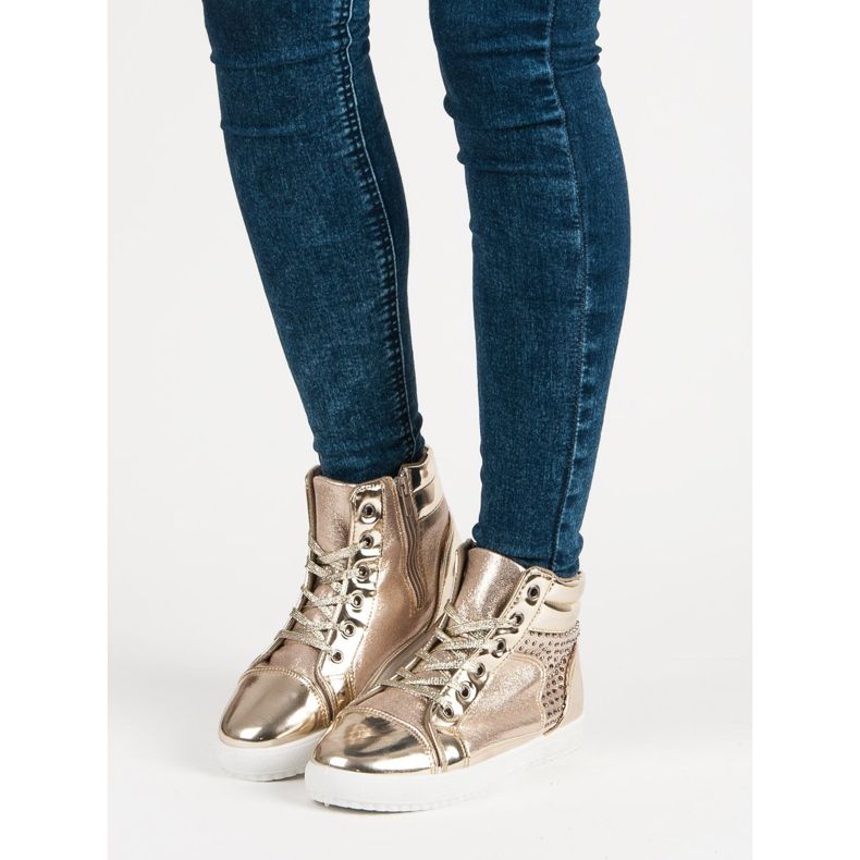 Lacquered sneakers above the ankle yellow 1