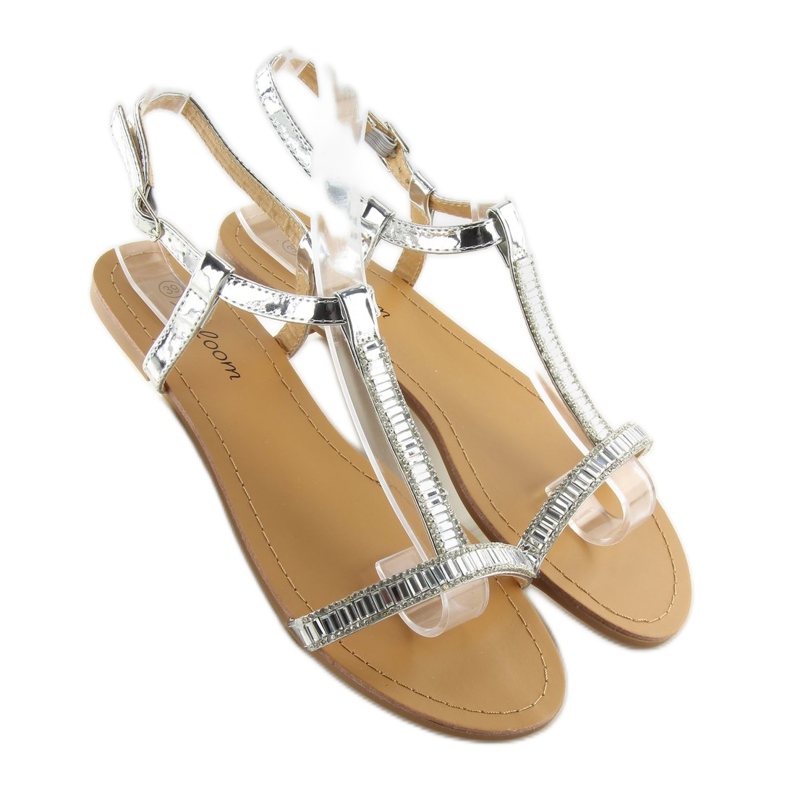 Silver sandals with cubic zirconia SY644 silver grey 1