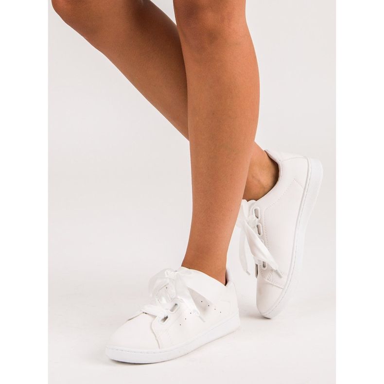 Suede sneakers with a ribbon white 1