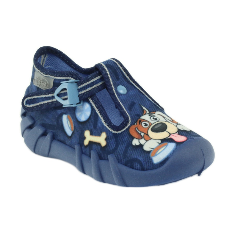 Befado 110p322 slippers on clasps with a dog blue orange navy blue 1