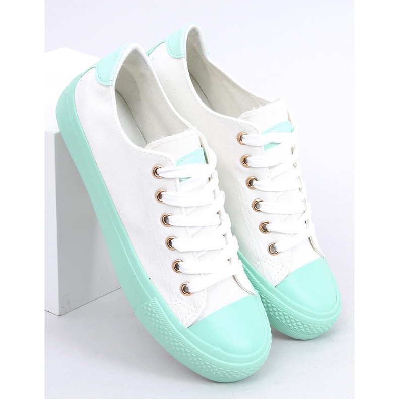 Sneakers on a colored rubber W-3051 Green white 1