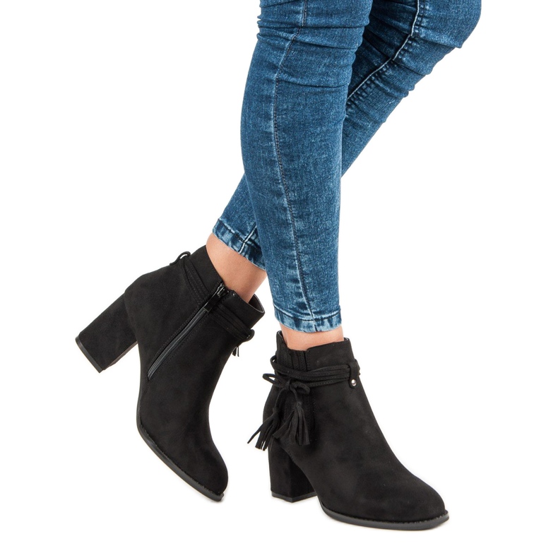 Suede high-heeled ankle boots black 1