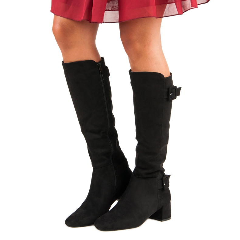 Heeled suede boots black 1