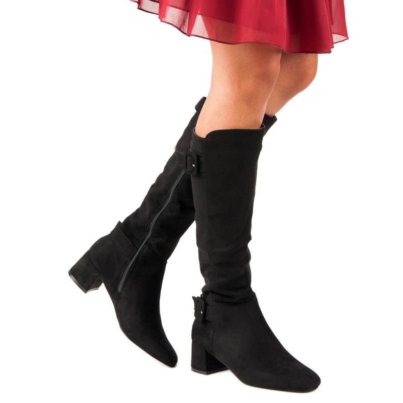 Heeled suede boots black 2