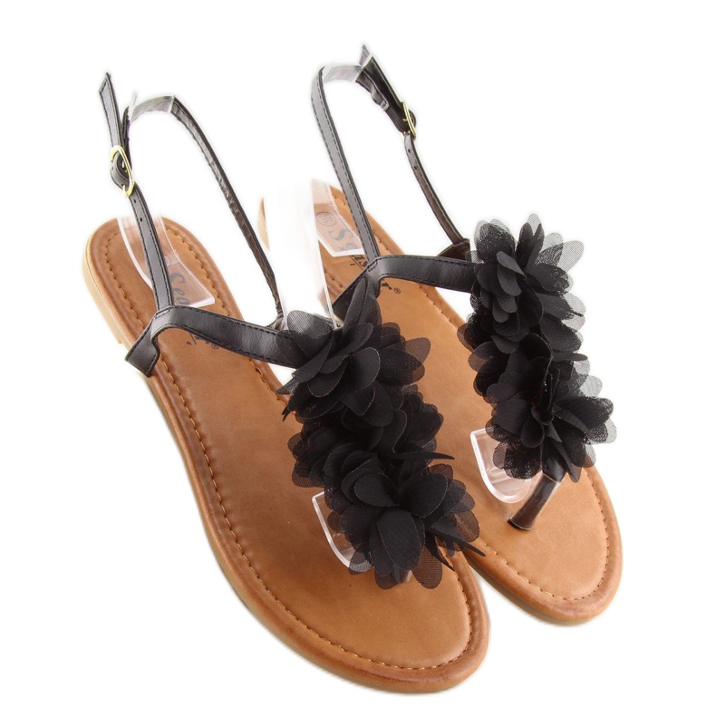 Black sandals with flowers CK36P Black 2