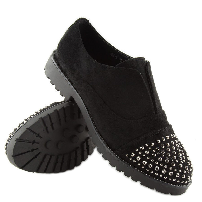 Black loafers decorated toes 22-2 Black 1