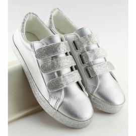 Silver sneakers with Velcro closure XL10P Silver grey yellow 1