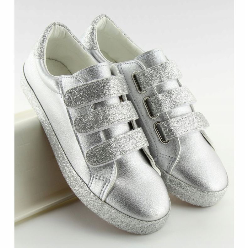 Silver sneakers with Velcro closure XL10P Silver grey yellow 1
