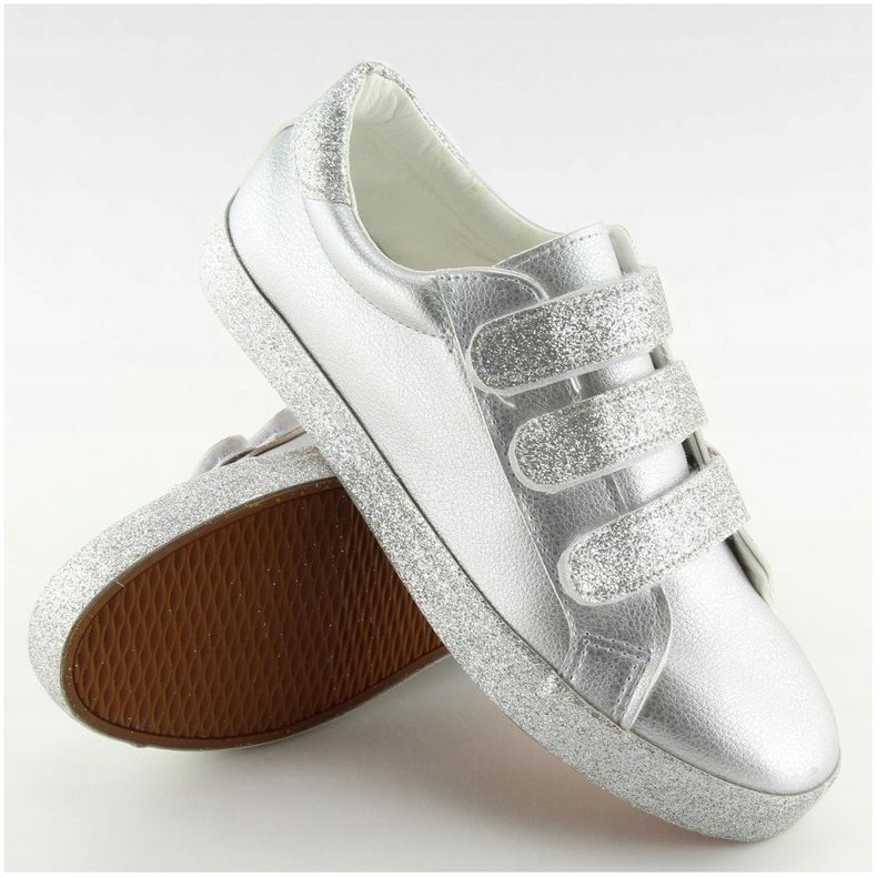 Silver sneakers with Velcro closure XL10P Silver grey yellow 2