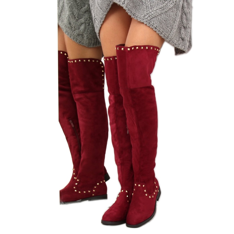 Flat burgundy boots T161 red 2