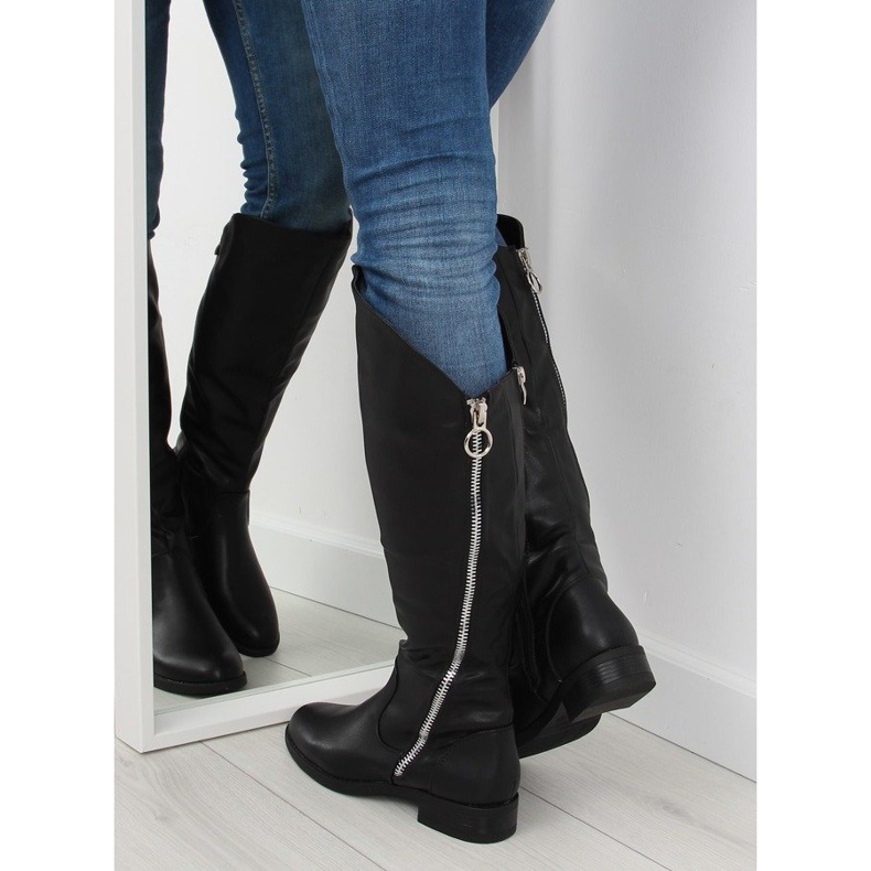 Boots with a zipper black a-1 Black 1