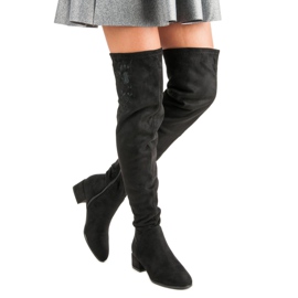 Suede thigh boots with embroidery black 2