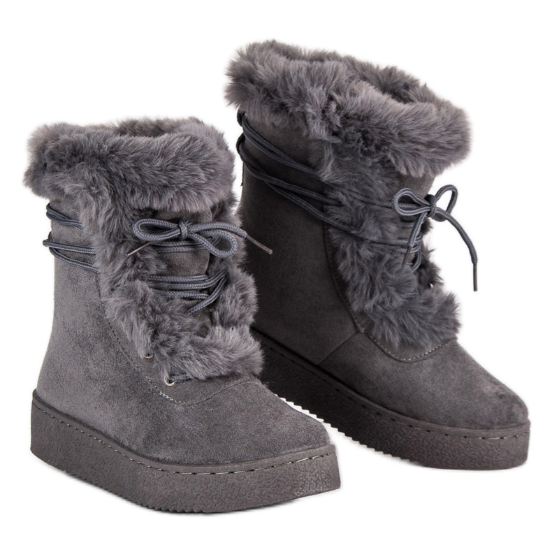 Gray tied snow boots grey 1