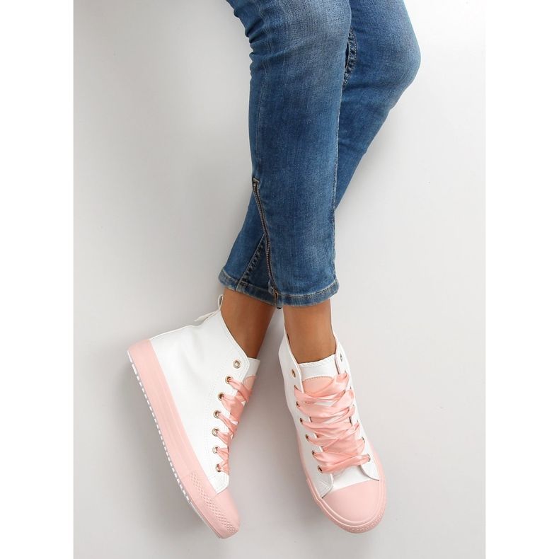 Sneakers for the ankle with double laces bl102p Pink white 2