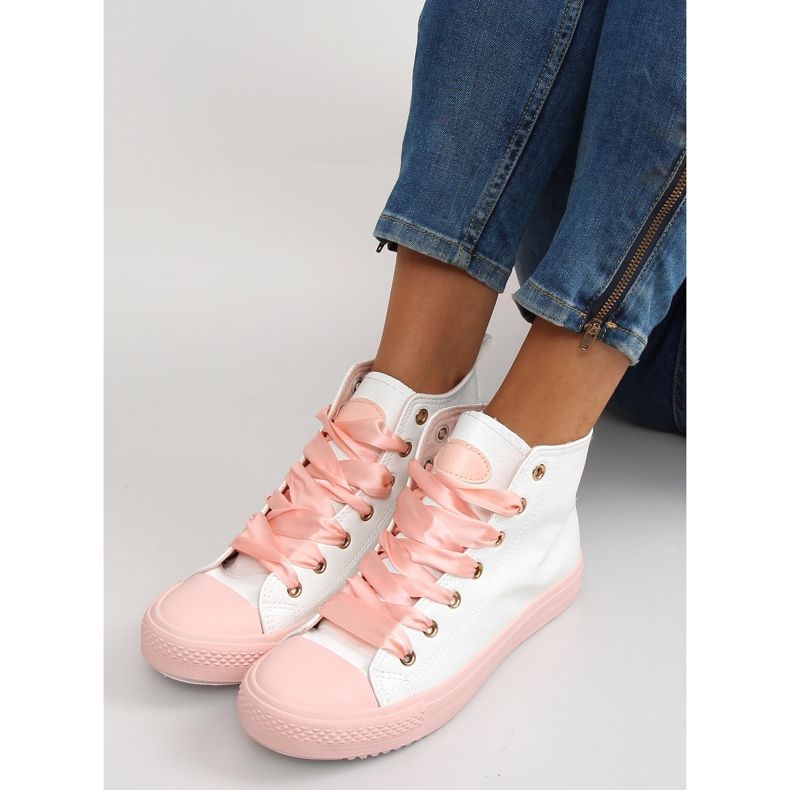 Sneakers for the ankle with double laces bl102p Pink white 1